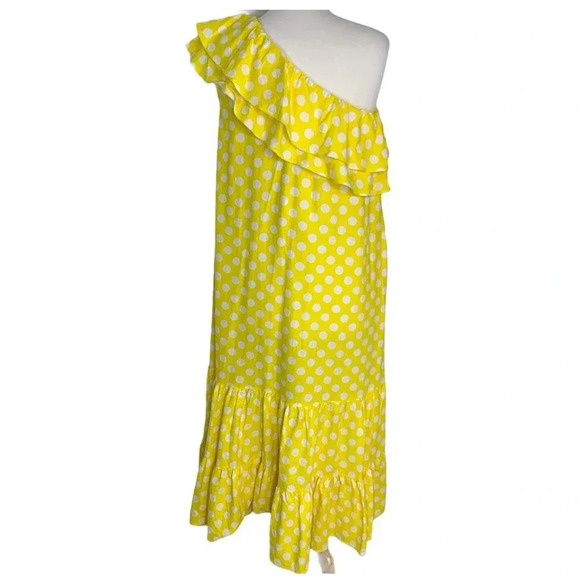 Lisa Marie Hernandez Linen Blend Polka Dot Ruffle Dress Yellow Size XS NWT - Picture 10 of 15
